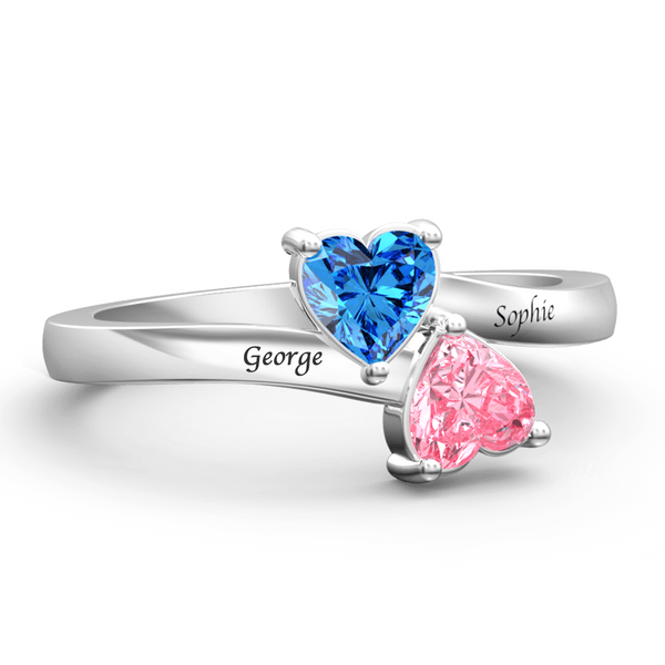 Double heart 2025 birthstone ring