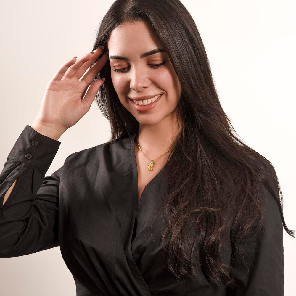 Mom to Be: Personalized Engraved Baby Feet Necklace With Birthstone