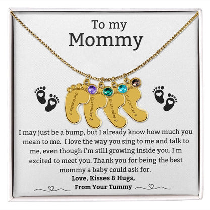 Mom to Be: Personalized Engraved Baby Feet Necklace With Birthstones