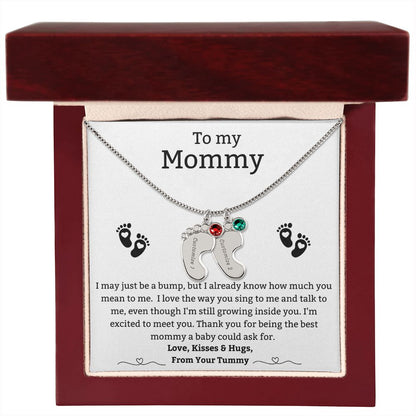 Mom to Be: Personalized Engraved Baby Feet Necklace With Birthstones