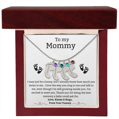 Mom to Be: Personalized Engraved Baby Feet Necklace With Birthstones