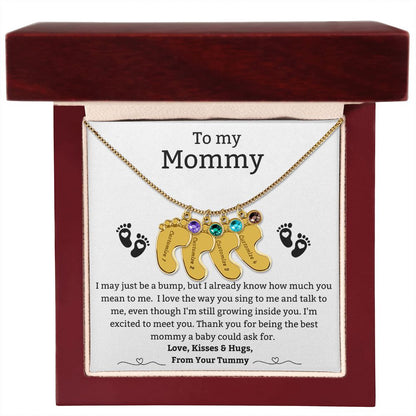 Mom to Be: Personalized Engraved Baby Feet Necklace With Birthstones